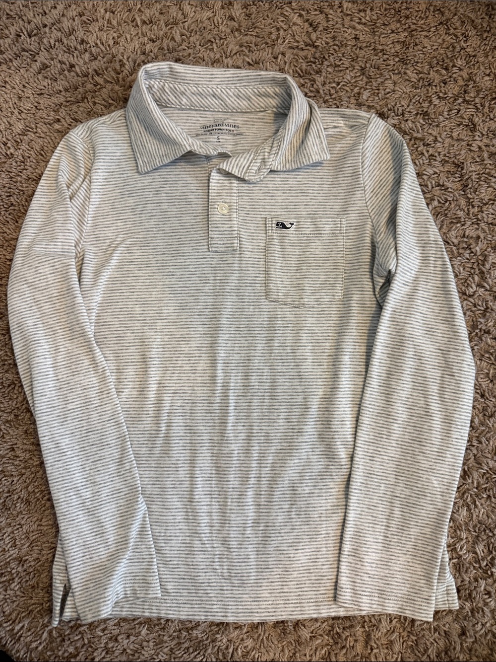 Vineyard Vines Boys Light Gray Striped Long-Sleeve Polo